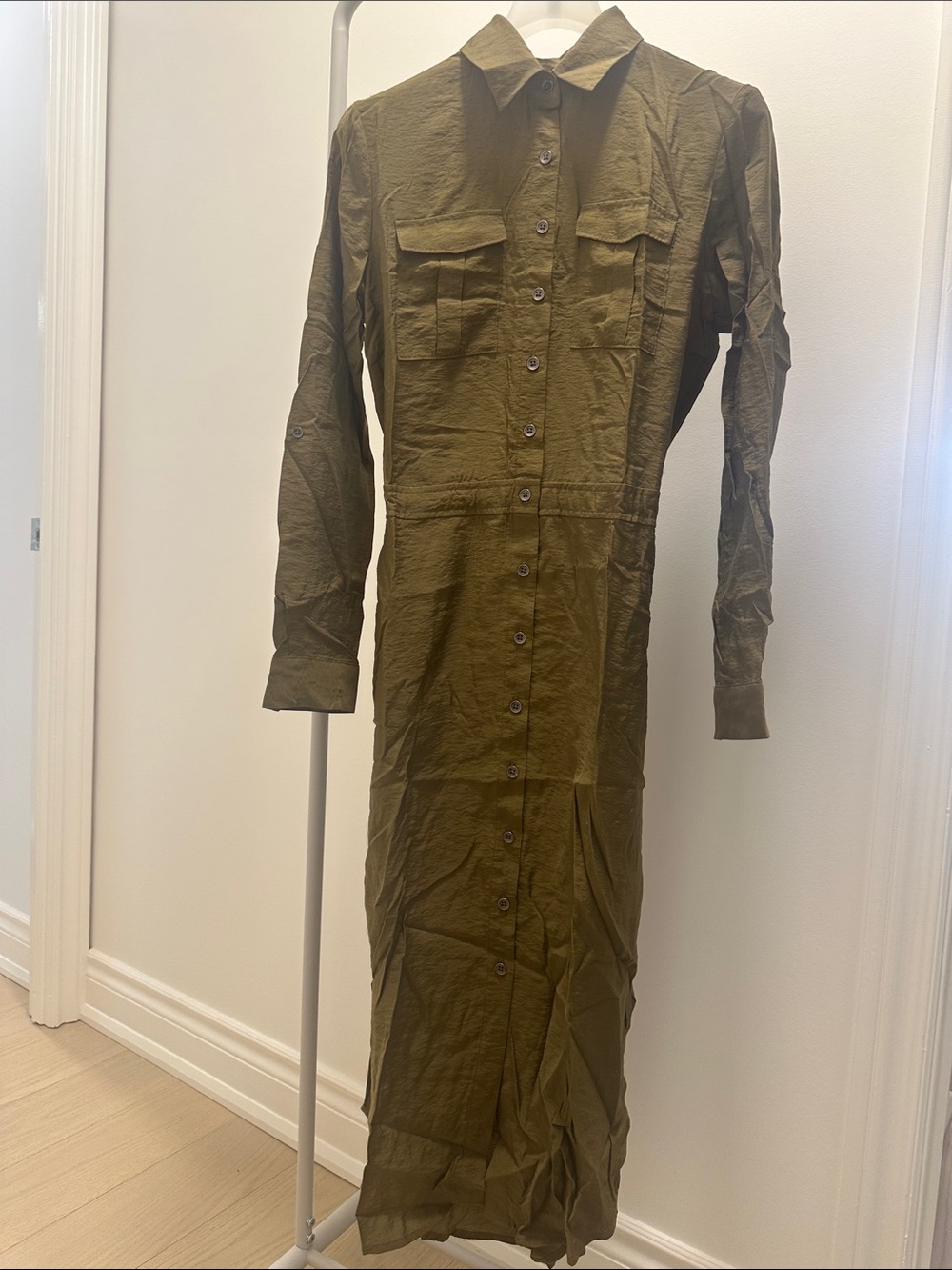 Maeve Olive Green Button-Front Shirt Dress
